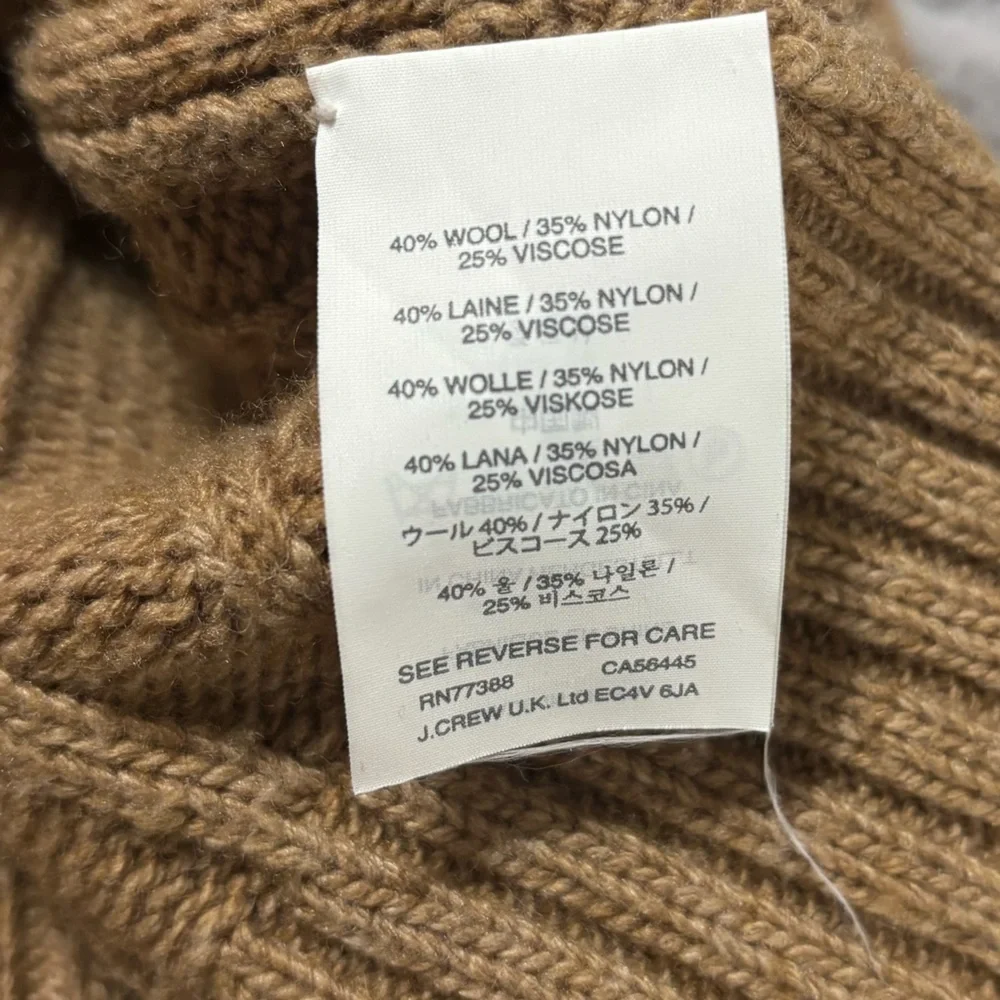 Women’s J. Crew Camel Cable Knit Turtleneck Sweater Wool Blend Oversized XS